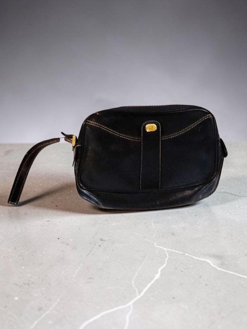 Dunhill Vintage Black Pebble Grain Leather Small Clutch Bag-Made in Italy